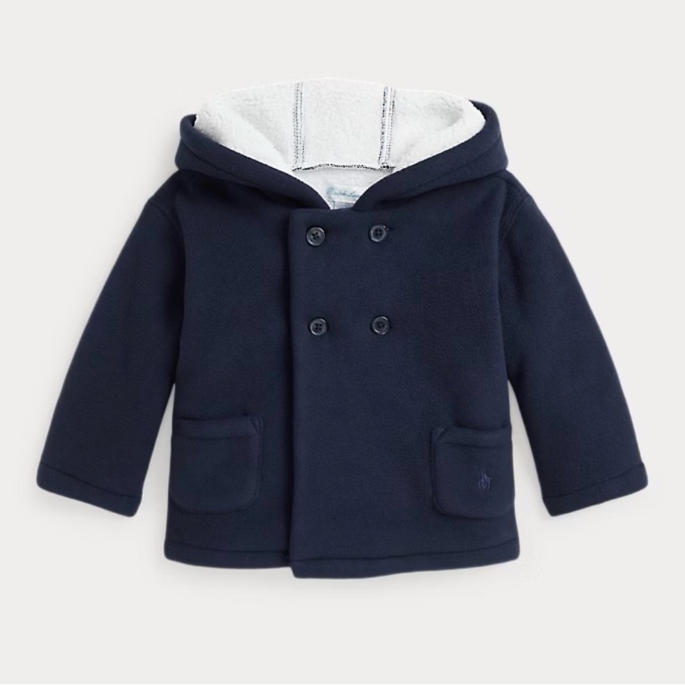 Toddler Fleece Navy Hooded Double-Breasted Coat